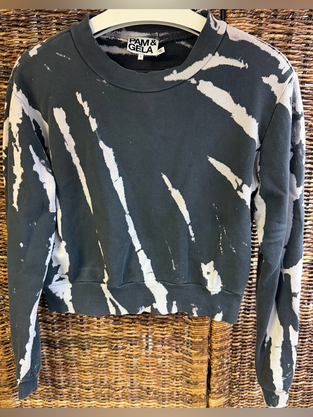 Pam & Gela Black and White Tie-Dye Crew Sweatshirt- Small